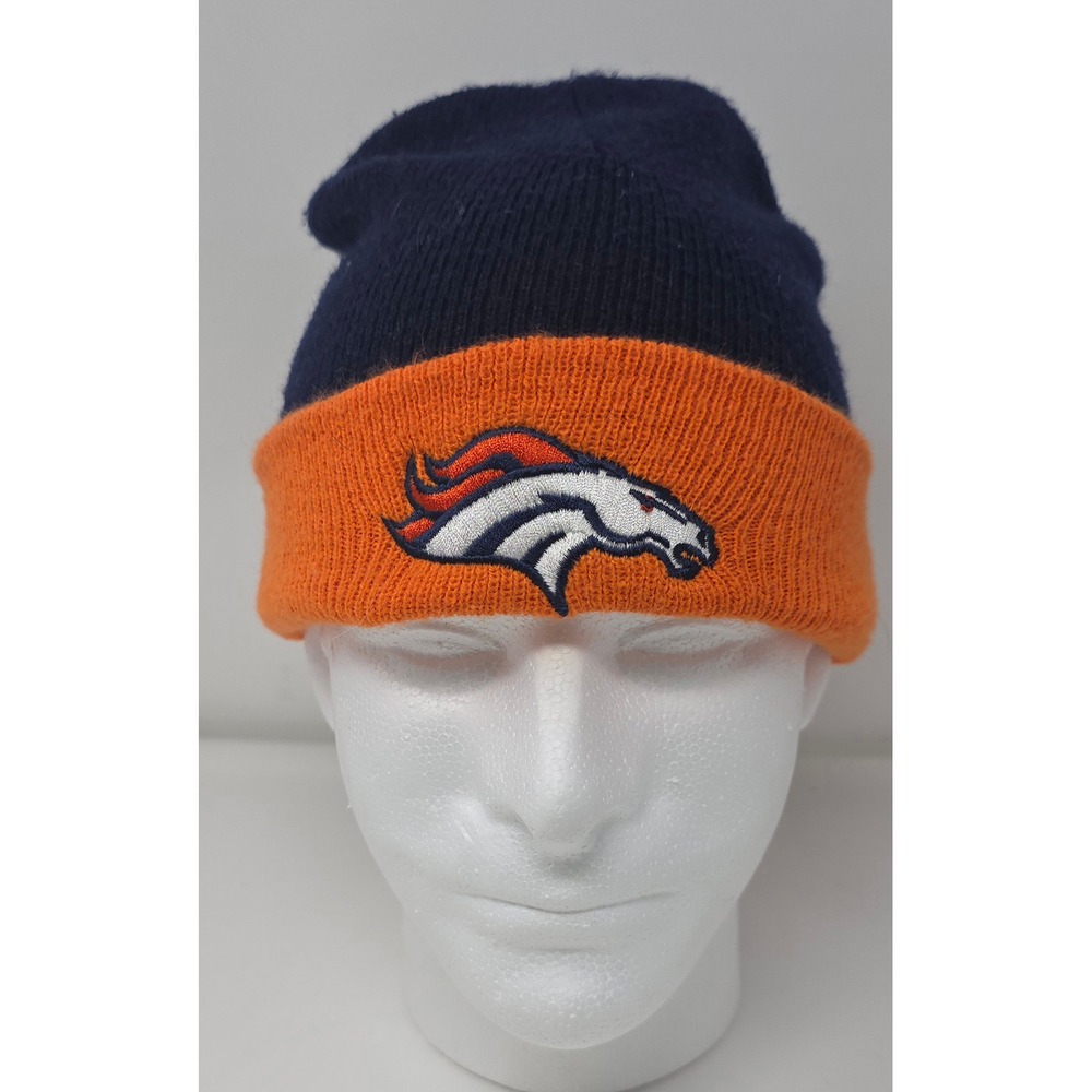 Denver Broncos NFL Knit Beanie Hat Navy Orange Logo USA Made One Size